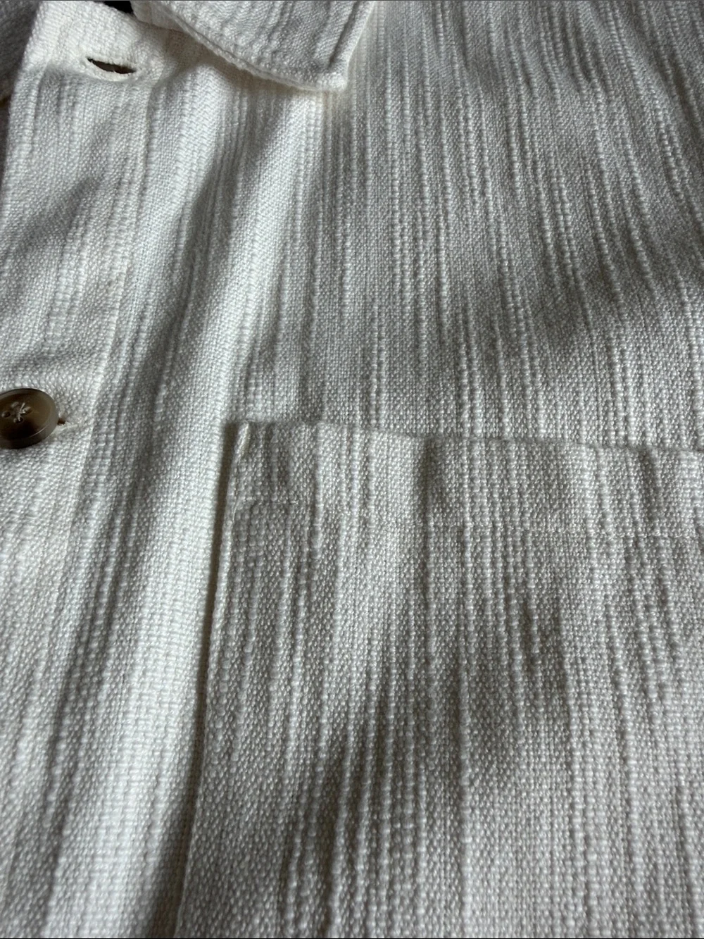 H&M Cream Textured Button-Front Shirt Jacket